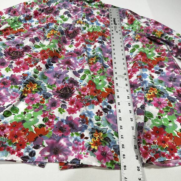 Roamans Button Up Top Women Plus 32W Pink Purple Green Blue Floral Cotton Blend - Picture 3 of 5